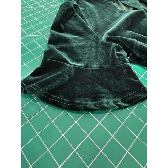 Emerald Green Velvet Tie Neck V-Neck Fit Flare Dress Bell Sleeve L Goth - Picture 12 of 13